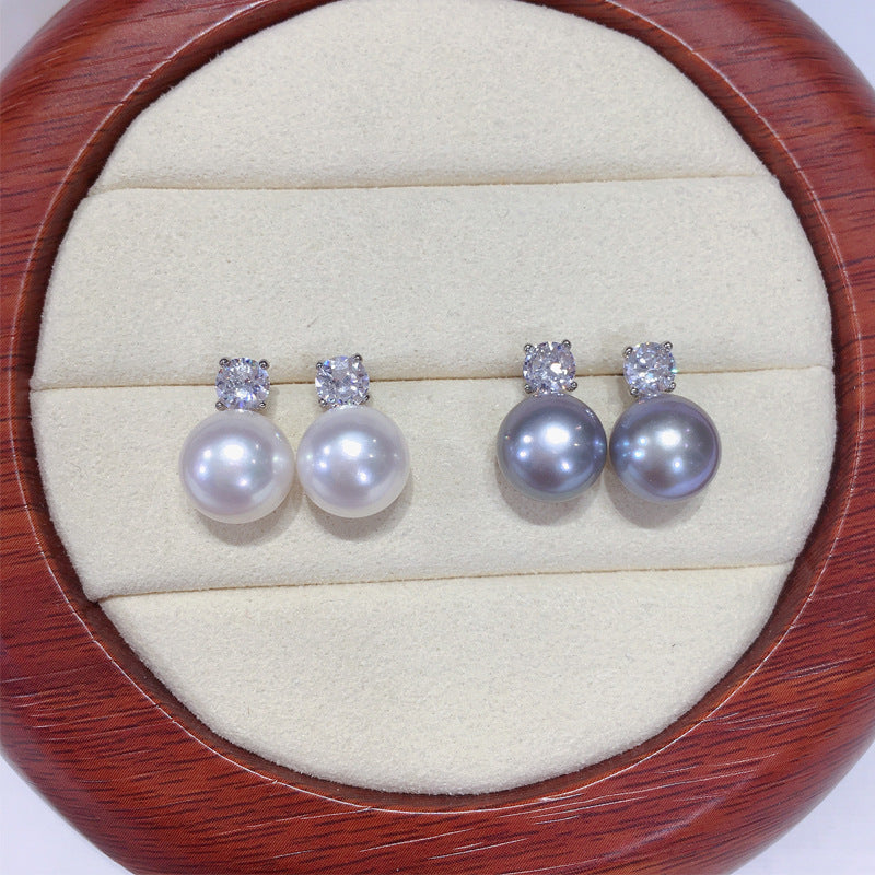 3 Natural freshwater pearl earrings 10mm shiny pearl earrings temperament fashionable women's jewelry