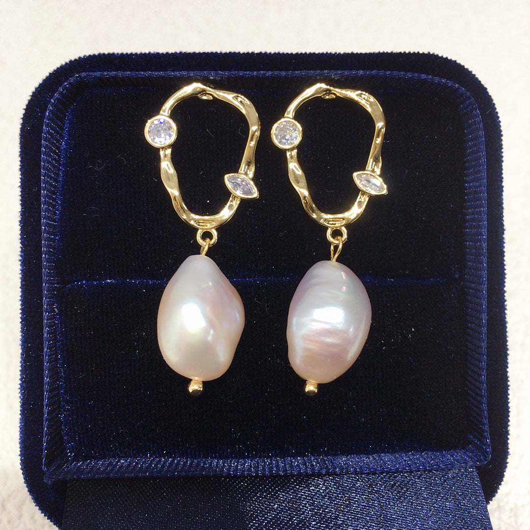 87 Natural freshwater pearl earrings for women's fashion temperament Pearl earrings hot selling round earrings