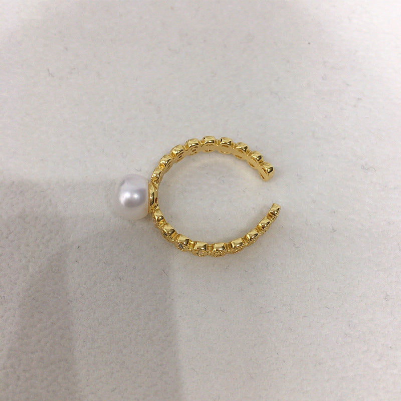 69 Natural freshwater pearl ring Opening ring Fashionable hot selling style Women's ring sparkling small light bulb pearl jewelry