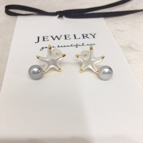 16 Natural freshwater pearl earrings inlaid with seashells exquisite starfish pearl earrings women's jewelry