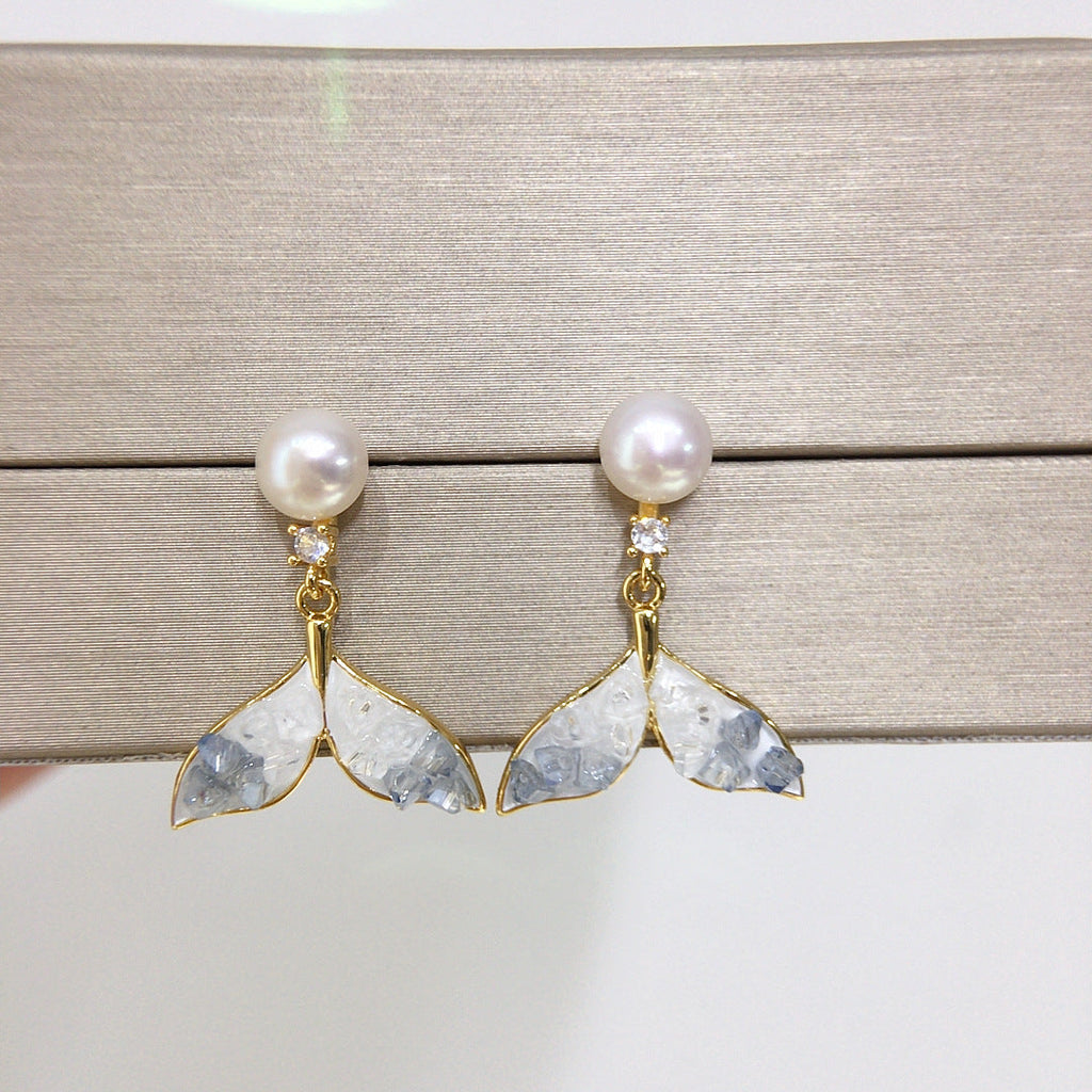 81 Natural freshwater pearl earrings for women with gradient sea salt crushed ice crystals pearl earrings