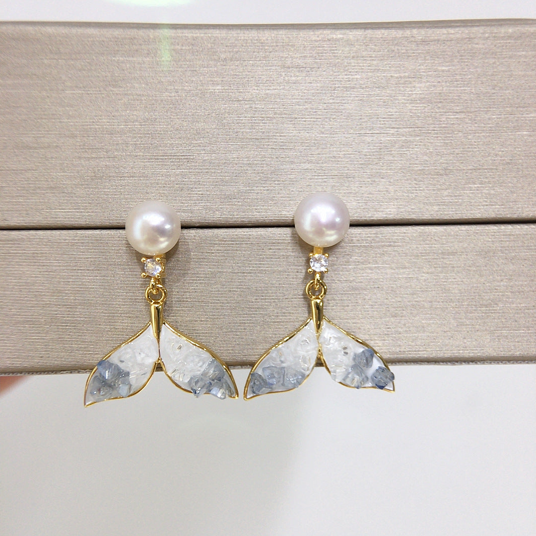 81 Natural freshwater pearl earrings for women with gradient sea salt crushed ice crystals pearl earrings