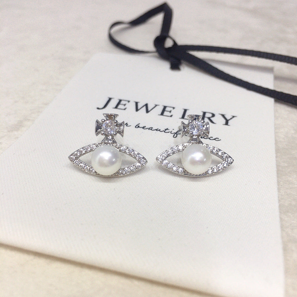90 Natural freshwater pearl earrings fashionable simple micro inlaid zircon pearl earrings jewelry