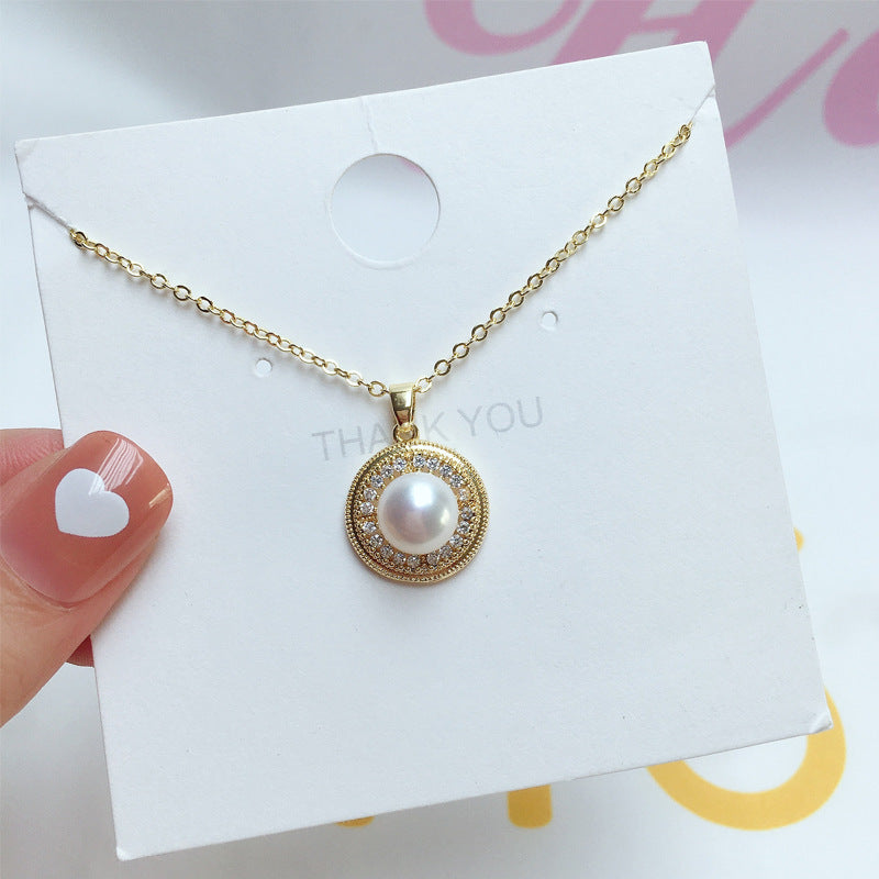 96 Natural Pearl Pendant Earrings Simple Round Freshwater Pearl Set Jewelry Retro Fashion Jewelry