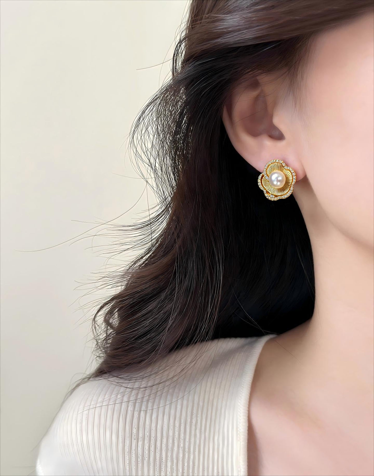 94 Exquisite natural freshwater pearl earrings elegant retro style micro inlaid zircon lotus leaf edge pearl earrings