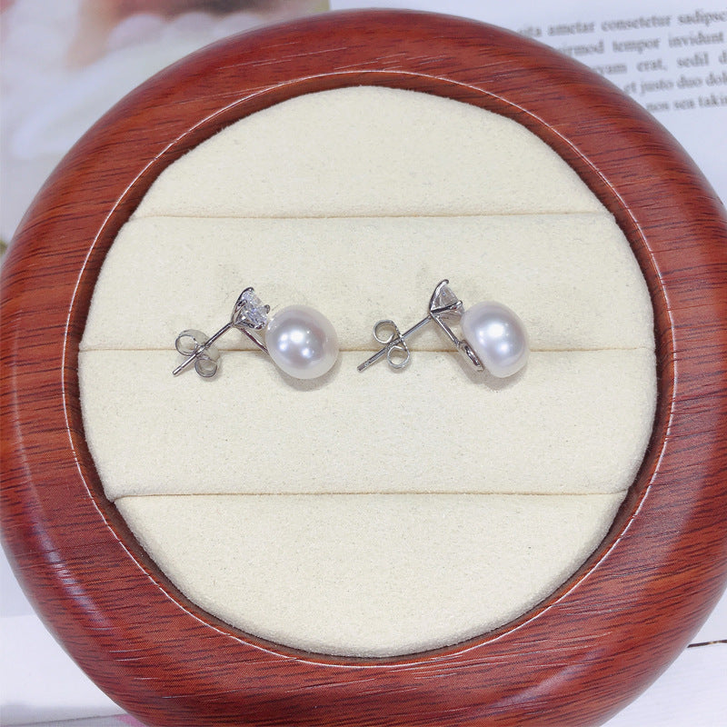 3 Natural freshwater pearl earrings 10mm shiny pearl earrings temperament fashionable women's jewelry