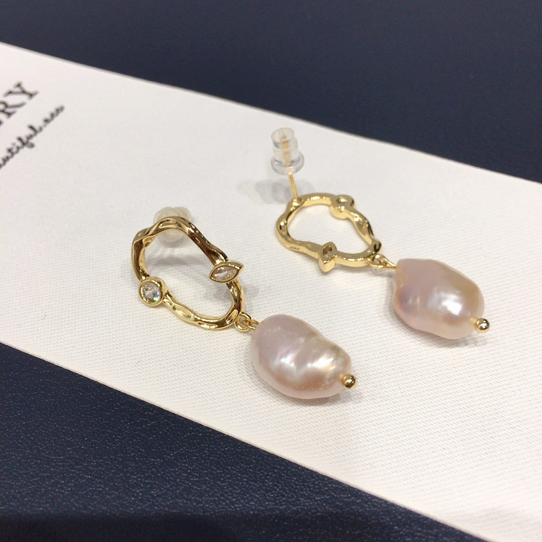 87 Natural freshwater pearl earrings for women's fashion temperament Pearl earrings hot selling round earrings