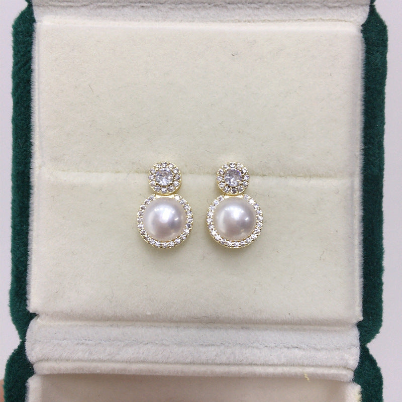 83 Natural freshwater pearl earrings women's fashion temperament Pearl earrings hot selling round earrings