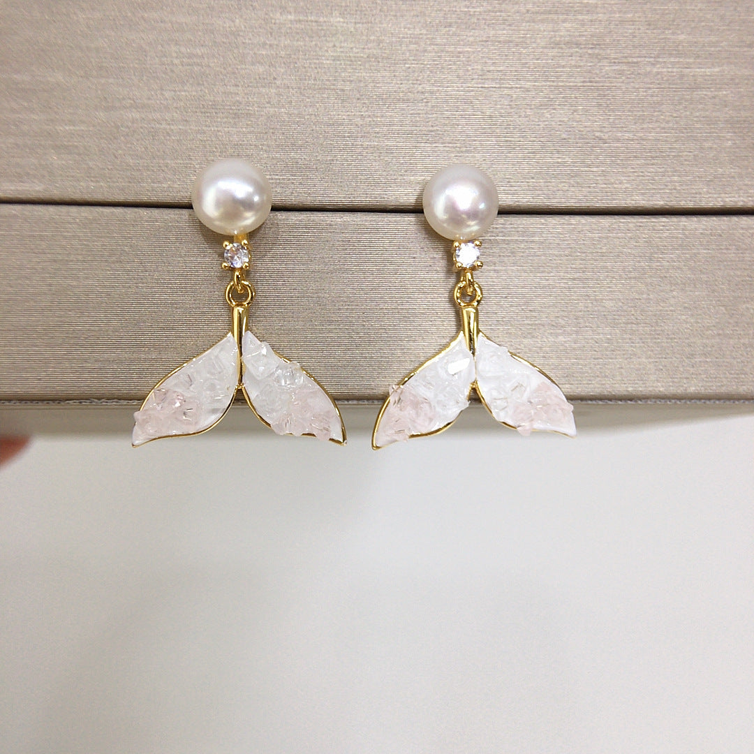 81 Natural freshwater pearl earrings for women with gradient sea salt crushed ice crystals pearl earrings