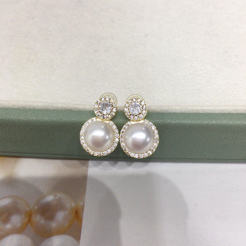 83 Natural freshwater pearl earrings women's fashion temperament Pearl earrings hot selling round earrings