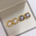 71 Natural freshwater pearl earrings Light luxury simple square pearl earrings Elegant women's jewelry