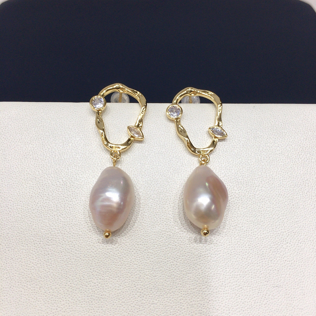 87 Natural freshwater pearl earrings for women's fashion temperament Pearl earrings hot selling round earrings