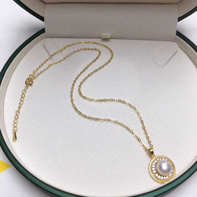 96 Natural Pearl Pendant Earrings Simple Round Freshwater Pearl Set Jewelry Retro Fashion Jewelry
