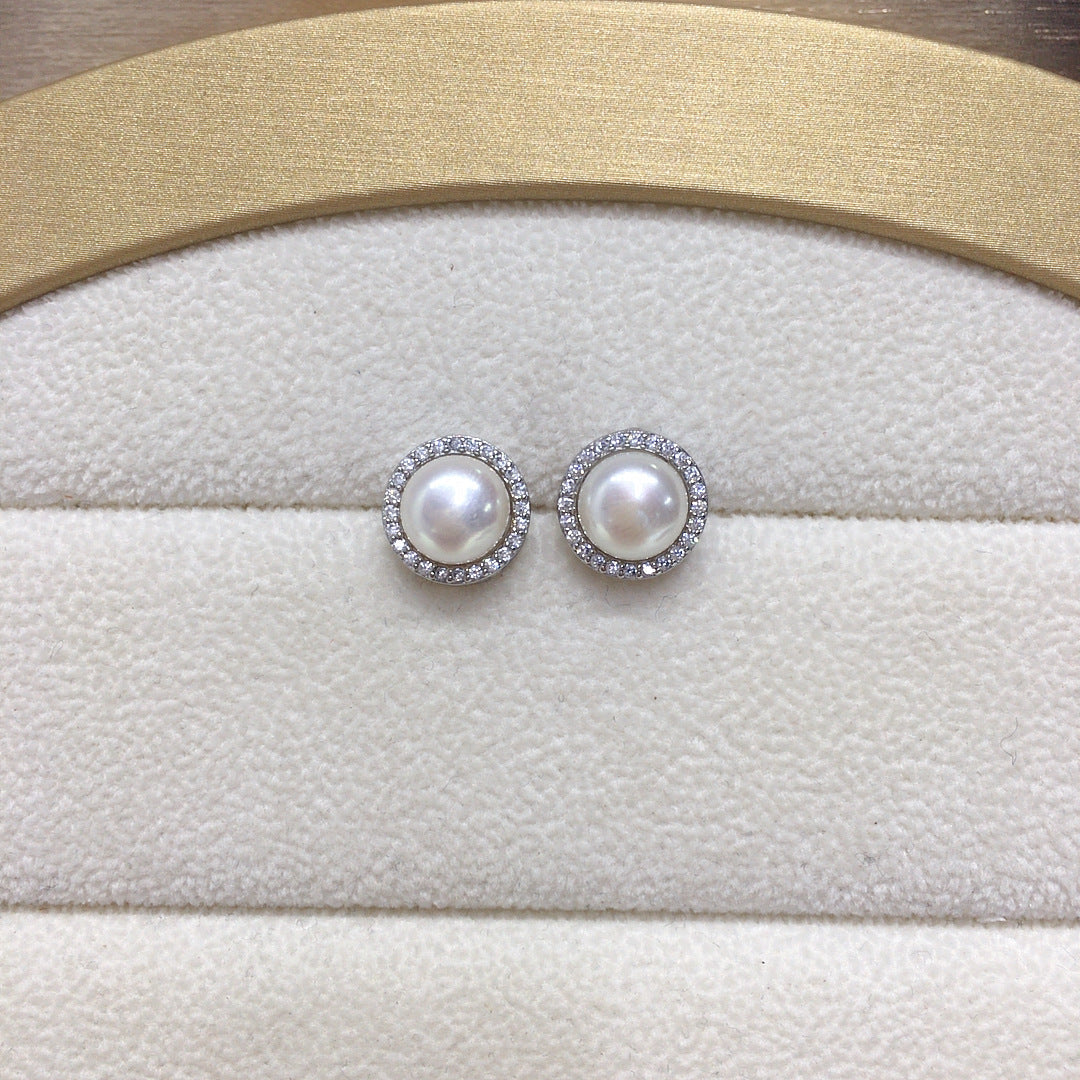 85 Grade High-Gloss Flawless Micro-Inlaid Zircon Round Natural Freshwater Pearl Pendant Earring Ring Set Gift