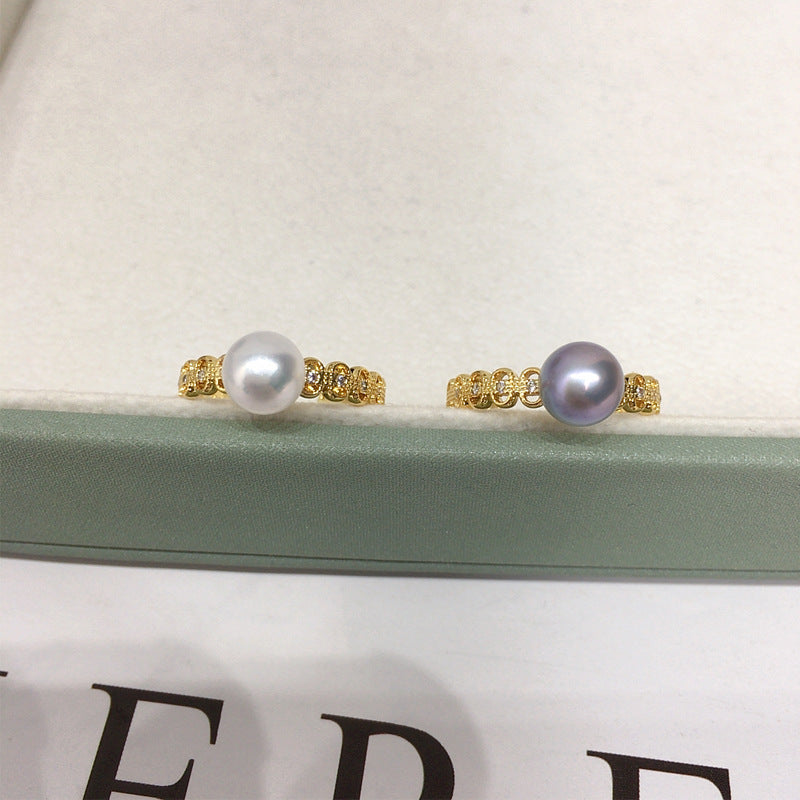69 Natural freshwater pearl ring Opening ring Fashionable hot selling style Women's ring sparkling small light bulb pearl jewelry
