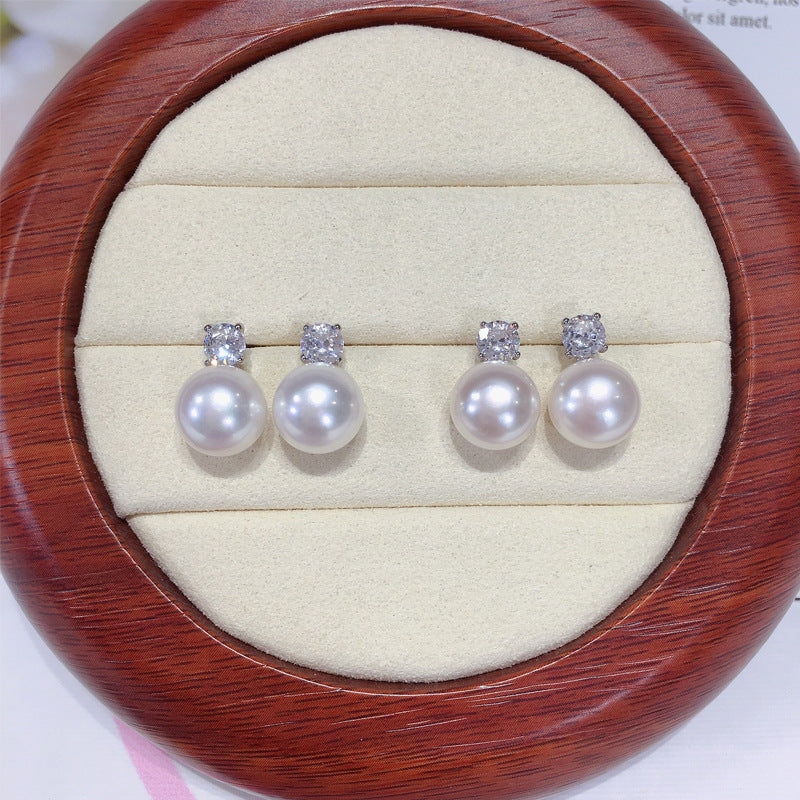 3 Natural freshwater pearl earrings 10mm shiny pearl earrings temperament fashionable women's jewelry