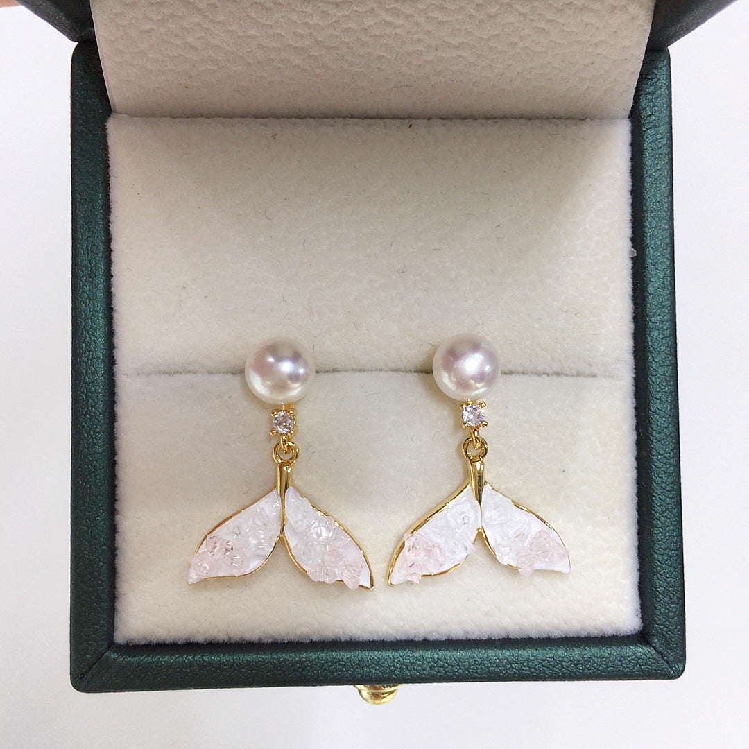 81 Natural freshwater pearl earrings for women with gradient sea salt crushed ice crystals pearl earrings