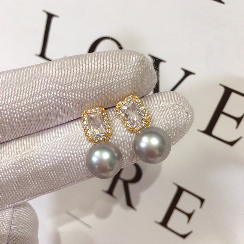 97 Natural Freshwater Pearl Earrings for Women Hexagonal Star Micro-inlaid Zircon Pearl Earrings Natural Seashell Mother-of-Pearl Earrings