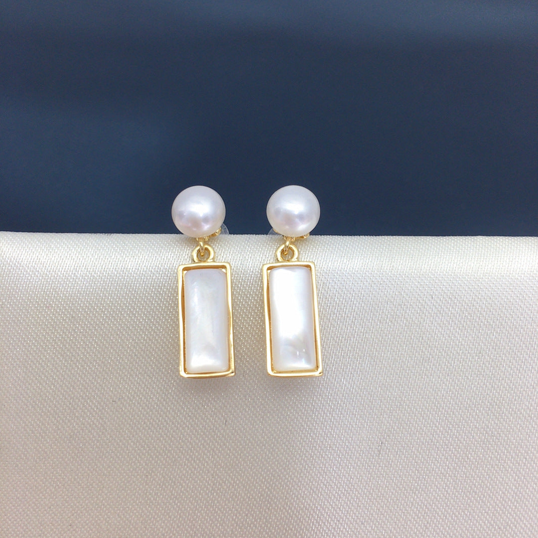 92 Natural freshwater pearl fashionable geometric long strips natural seashells dynamic earrings high-quality jewelry
