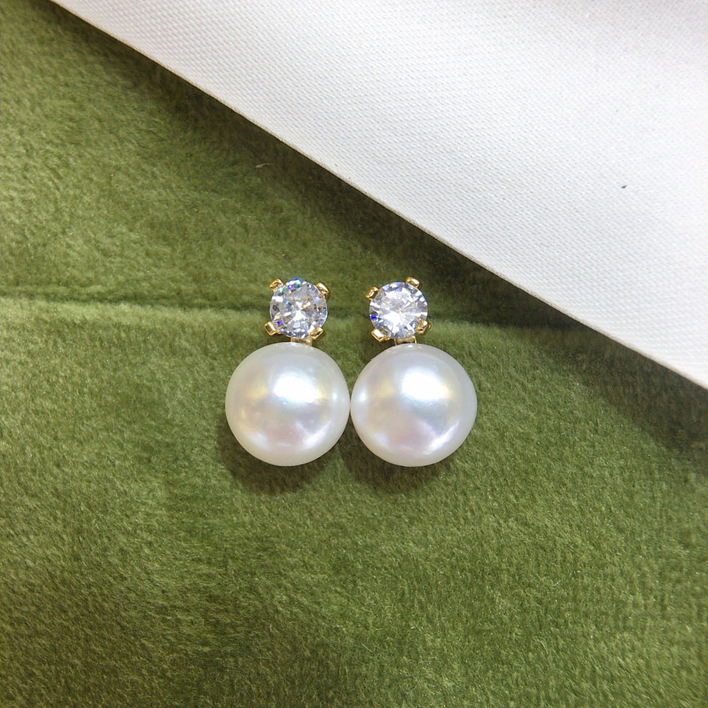 3 Natural freshwater pearl earrings 10mm shiny pearl earrings temperament fashionable women's jewelry