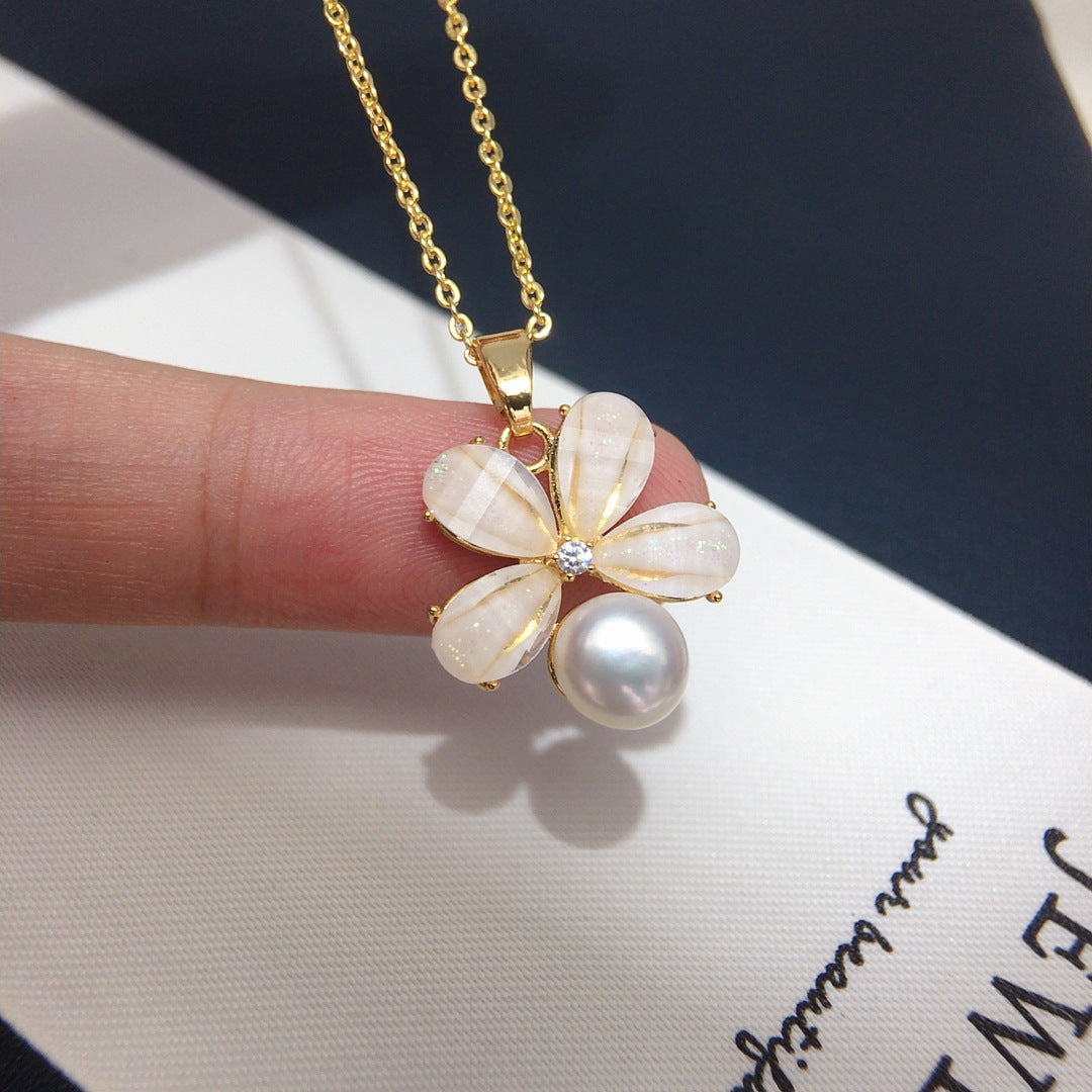93 Natural Freshwater Pearl Pendant Ring Earrings Fresh Small Flowers Natural Freshwater Pearl Jewelry Set Simple Premium Gift