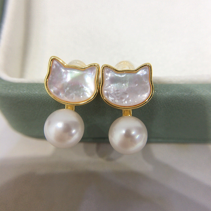91 Natural Freshwater Pearl Earrings for Women Sea Shell Black Cat Wrapped Pearl Earrings