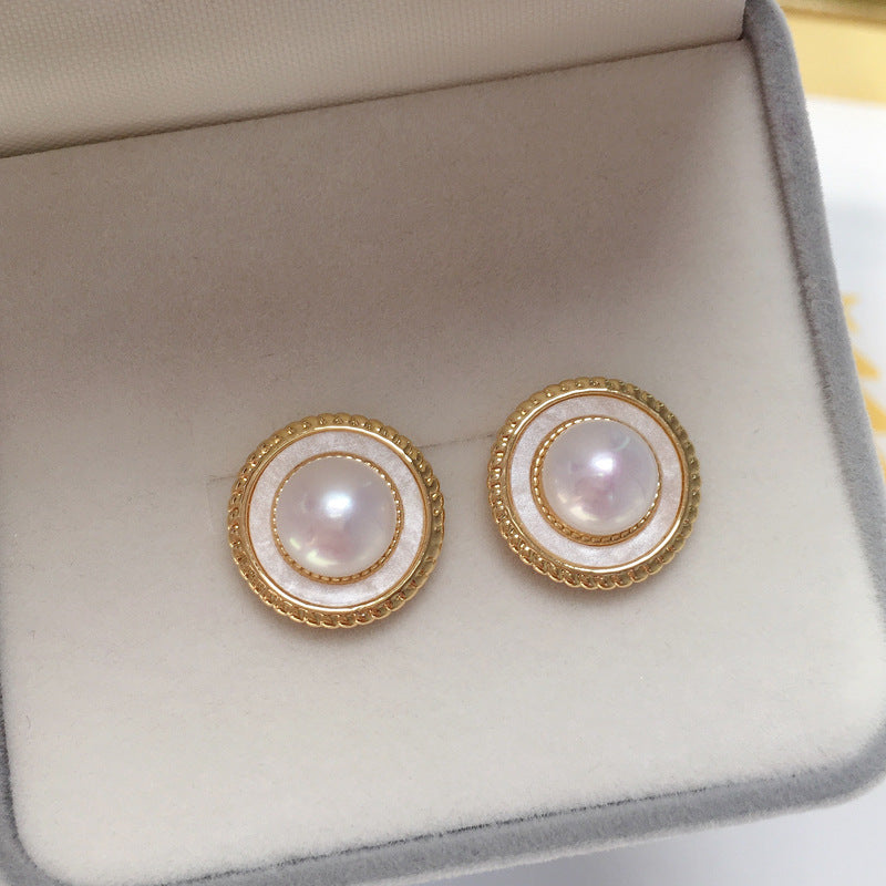 79 Natural freshwater pearl earrings for women round imitation shell earrings fashionable elegant earrings