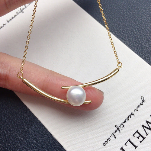 22 Natural freshwater pearl pendant fashionable and simple collarbone chain crossed pearl necklace