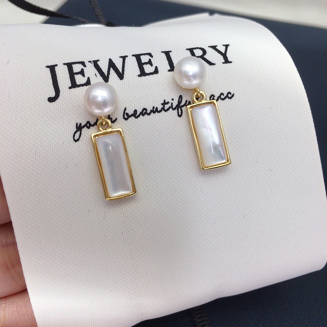 92 Natural freshwater pearl fashionable geometric long strips natural seashells dynamic earrings high-quality jewelry