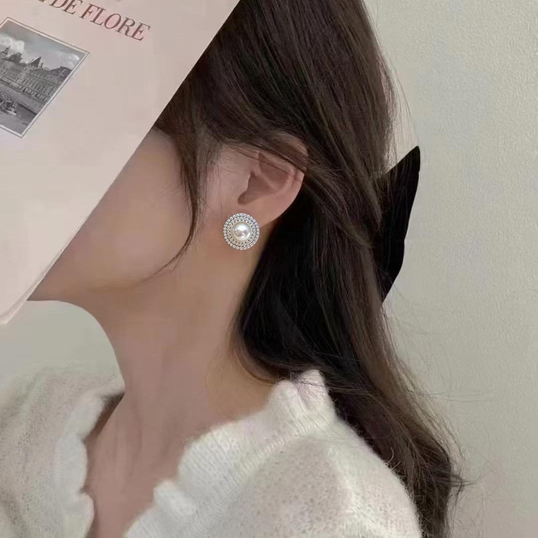 86 Light luxury niche natural freshwater pearl earrings women with versatile temperament full of zirconium pearl jewelry