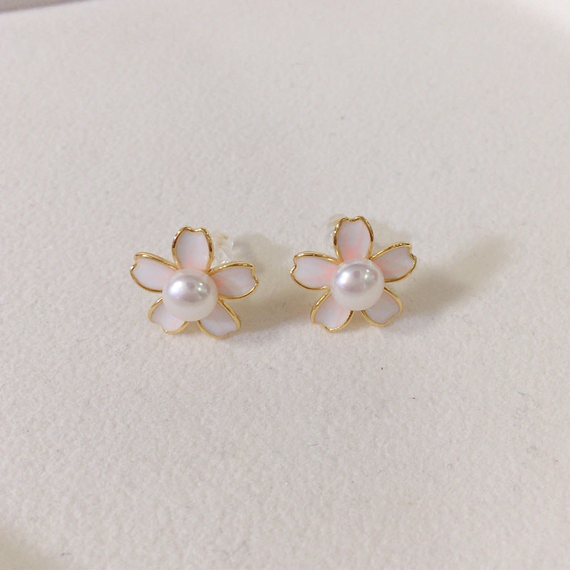99 Natural Freshwater Pearl Earrings for Women, Sweet Cherry Blossom Pink Drop Oil Pearl Earrings